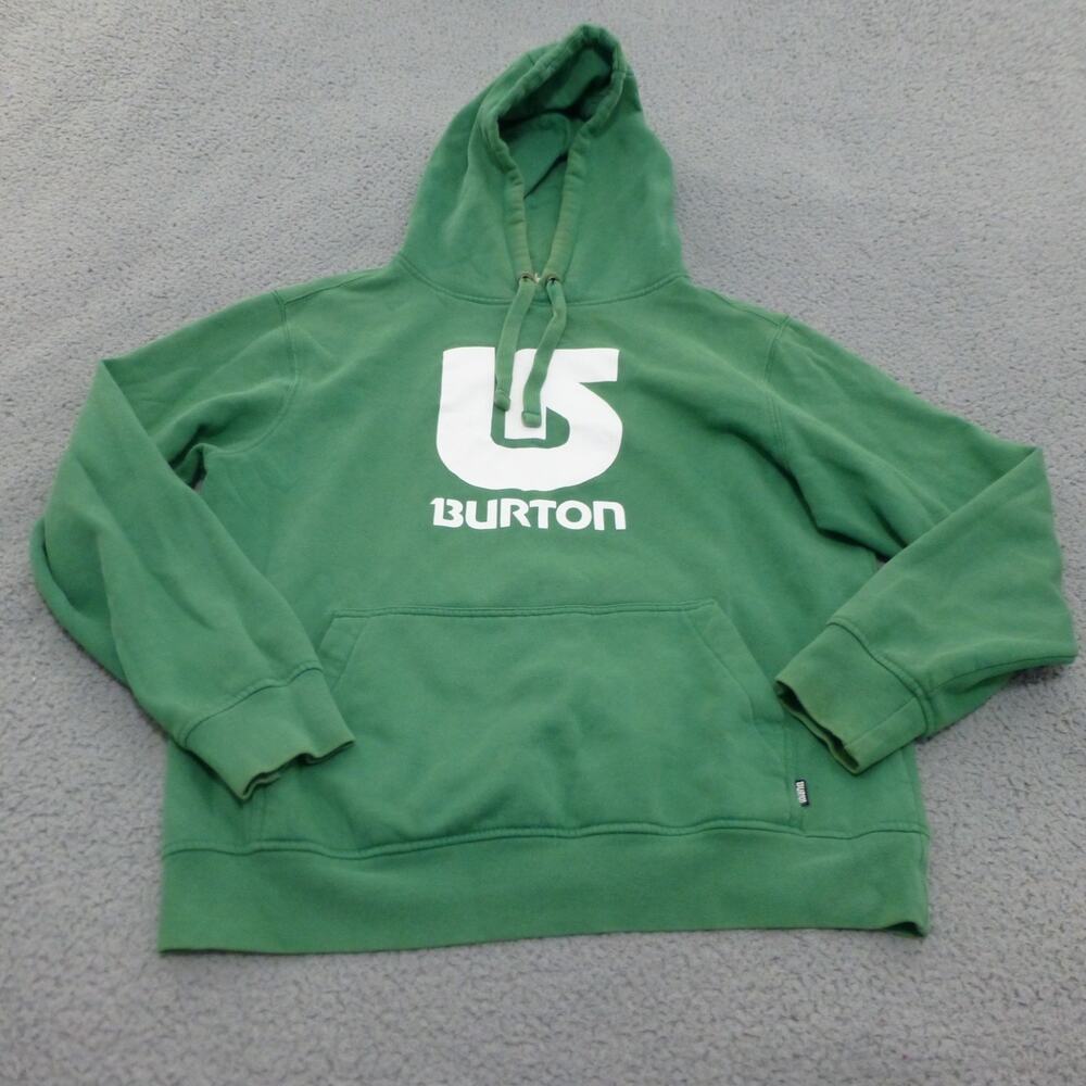 Burton Logo Vertical Pullover Hoodie Mens Small Green Pocket Skater